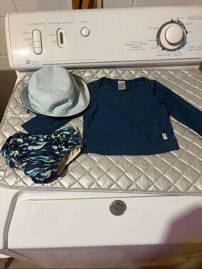 Boys Long-Sleeve Navy Rash Guard Top - Navy with 18month Boy swim diaper sun Hat